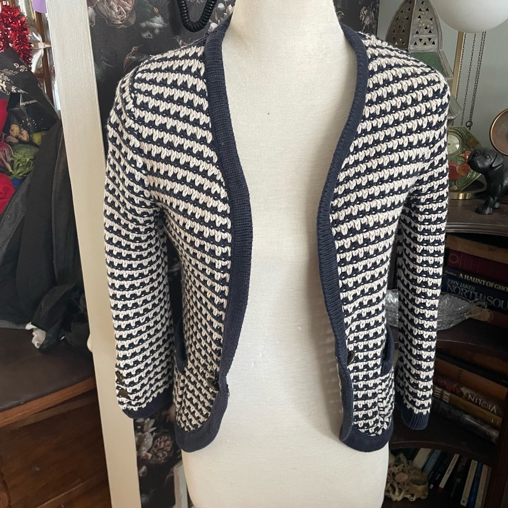 LOFT Black and Cream Knit Sweater